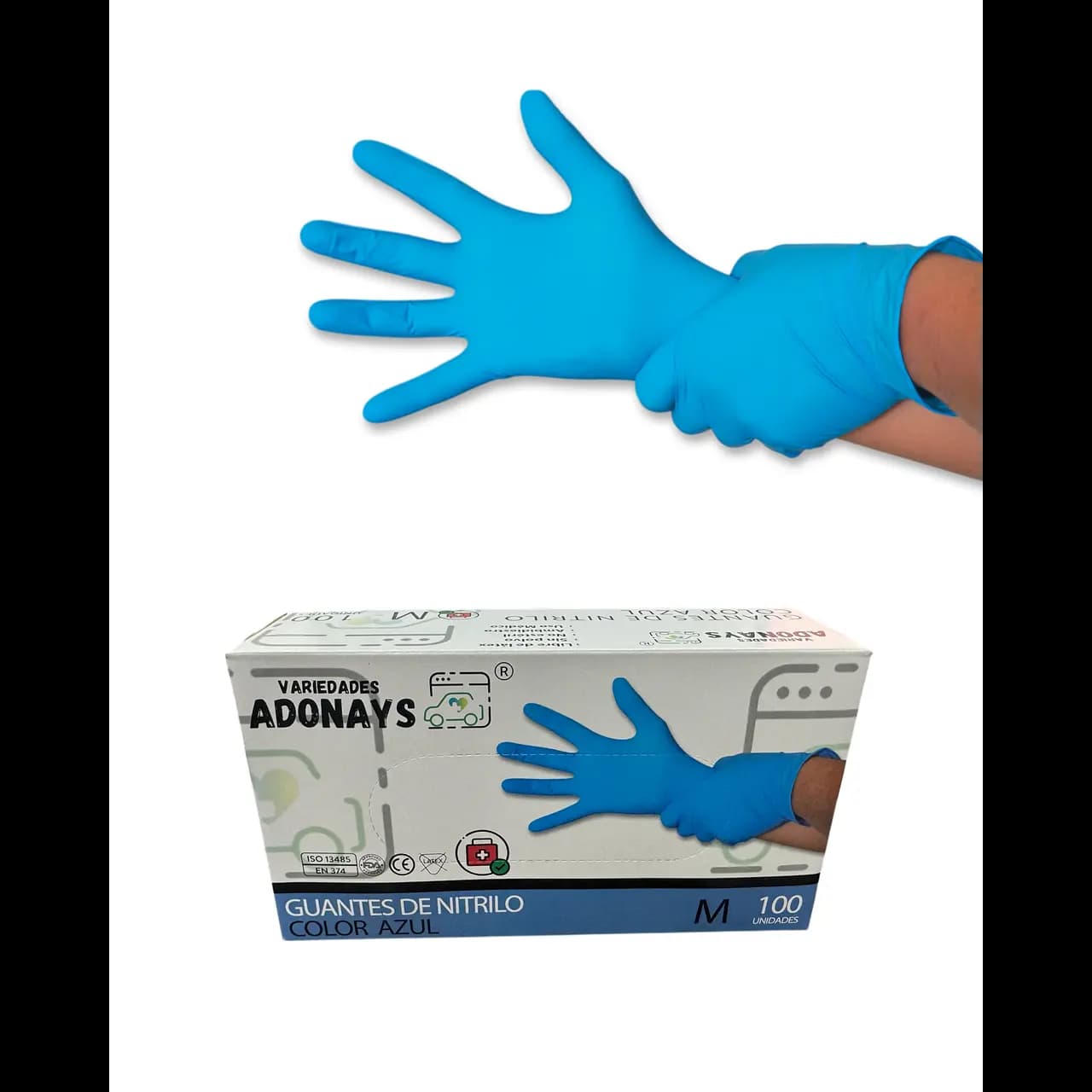 Guantes nitrilo azul Adonays caja 100 unidades sin látex