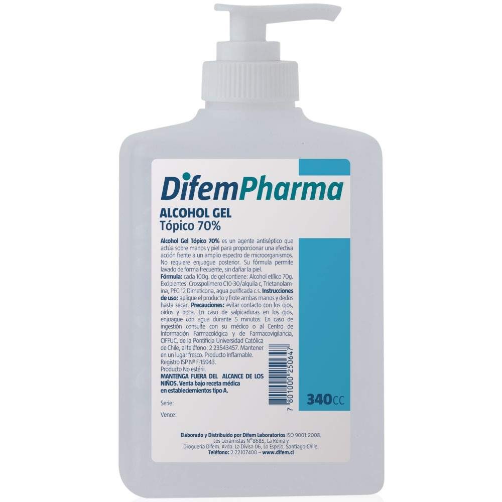 Alcohol gel Difem 70% 340cc desinfectante manos