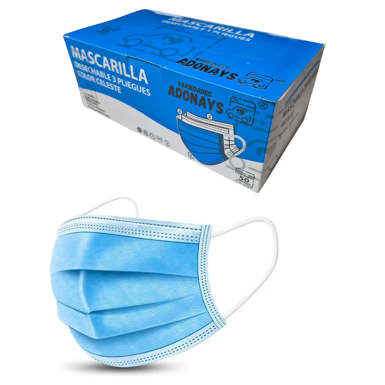 Mascarilla quirúrgica 3 pliegues caja 50 unidades desechable