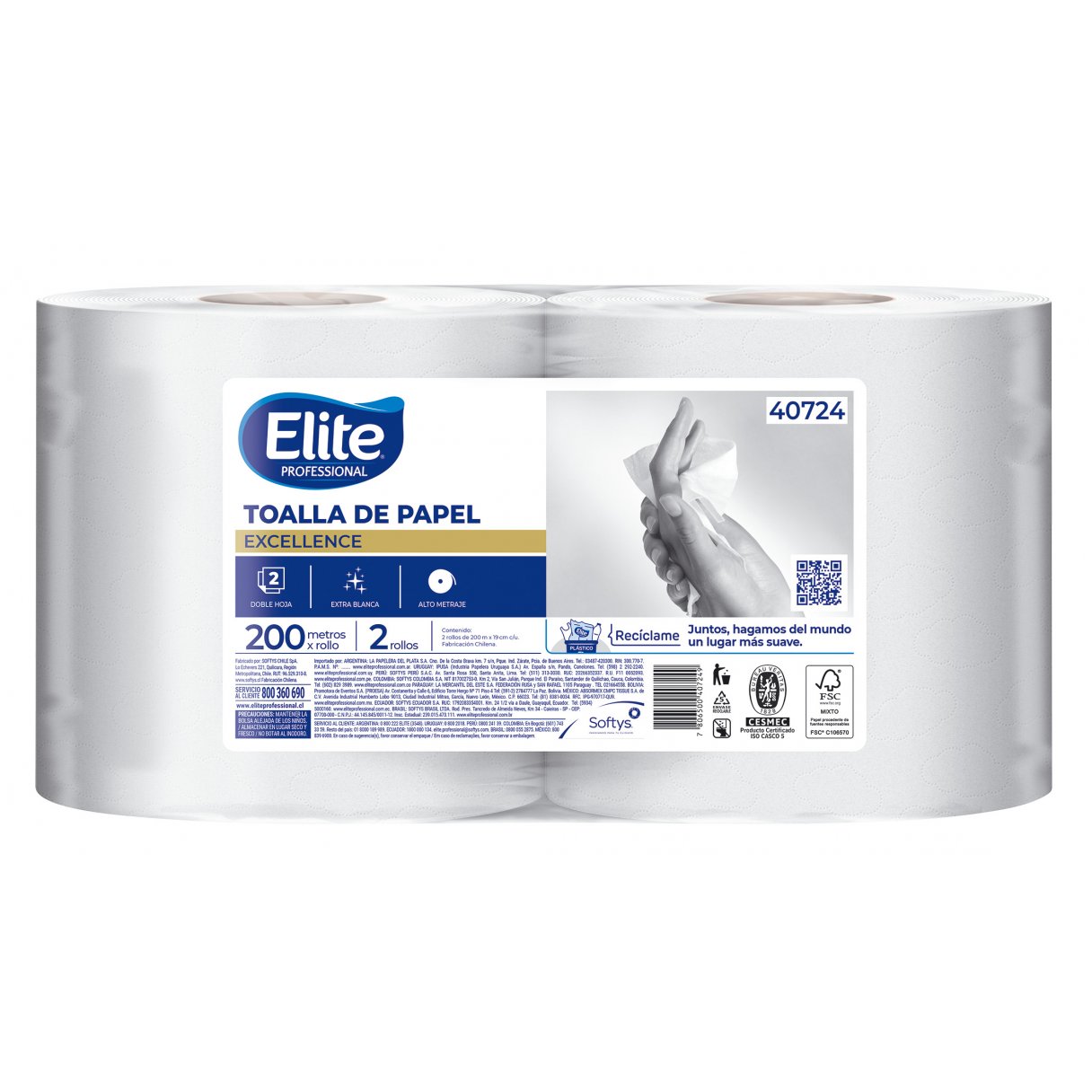 Toalla de Papel Elite Excellence 2 Rollos 200 m Doble Hoja (40724)